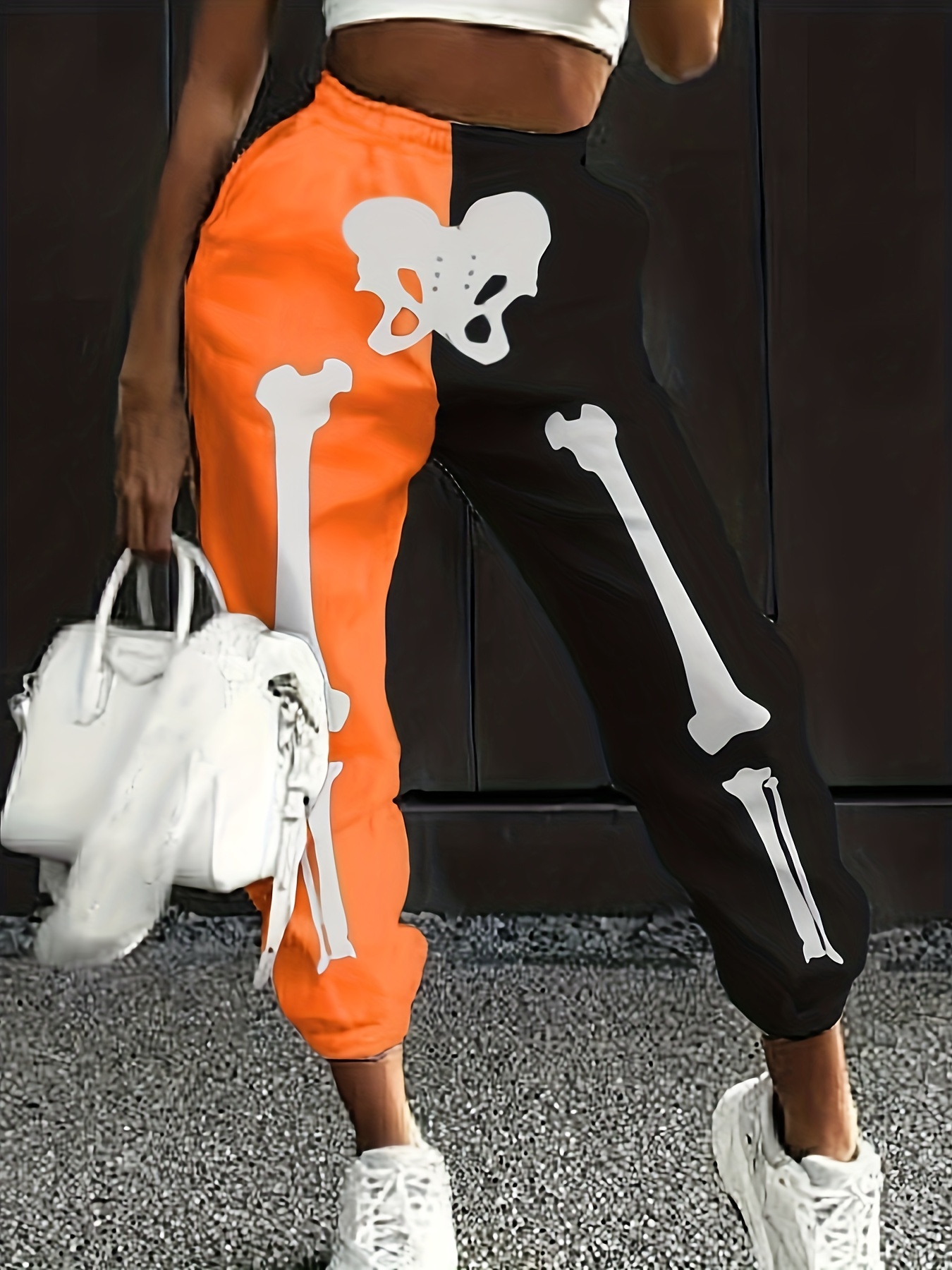 Halloween Skeleton Print Pants Casual Elastic Waist Jogger - Temu Canada