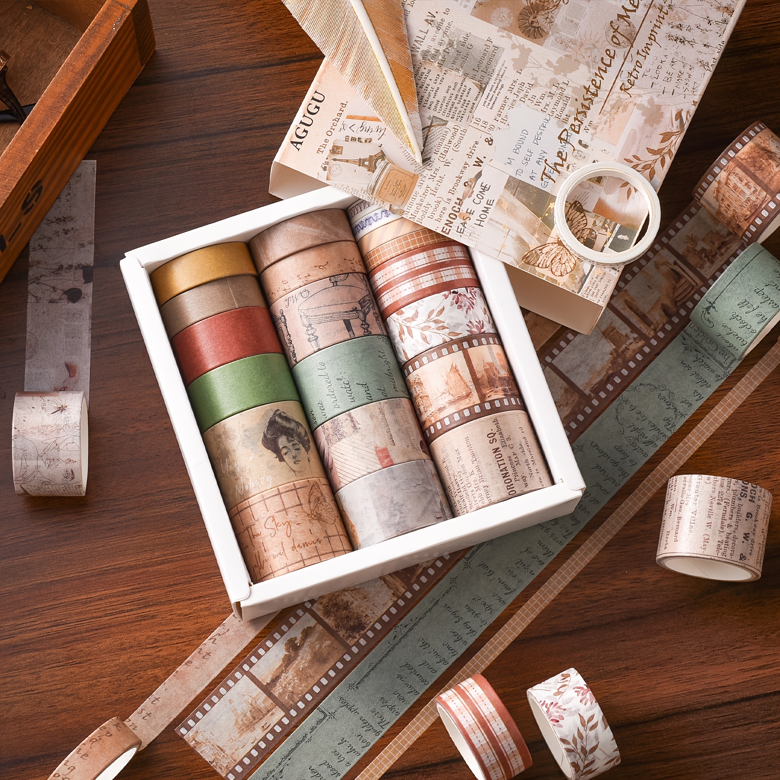 Vintage Washi Tape In A Box, From The Vintage Stamp Series, European-style  Diy Journal Tape For Decoration And Scrapbooking - Temu
