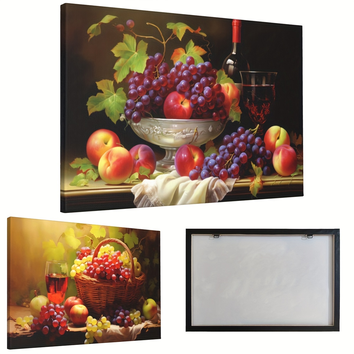  Arte de pared de comedor y cocina, arte moderno de pared,  cuadros para cocina y comedor, copas de vino, lienzo de frutas para  decoración de cocina, comedor, cocina, arte de pared