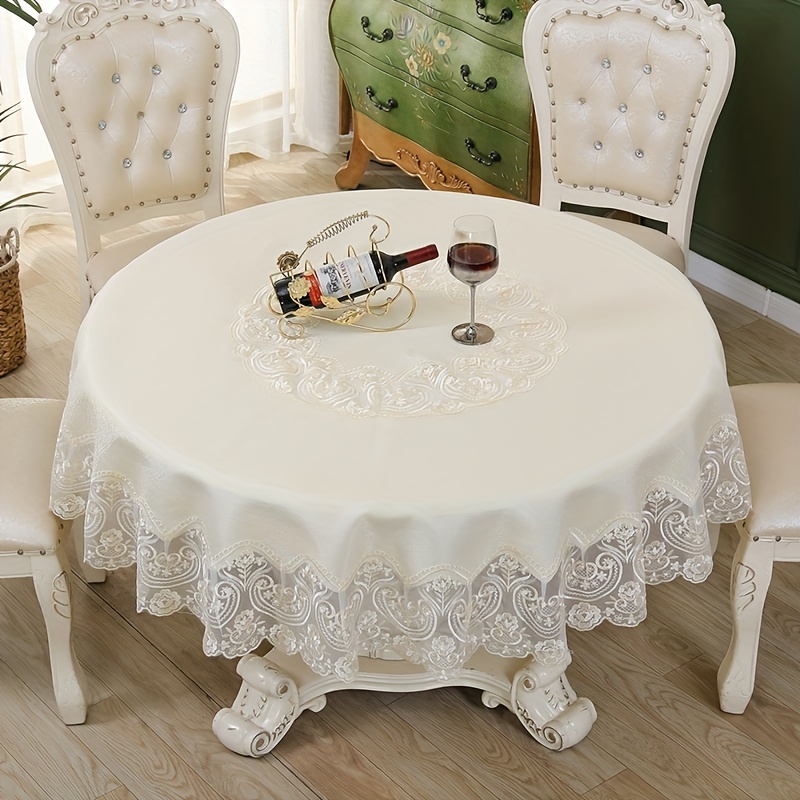 Round Polyester Tablecloth Embroidery Lace Macrame Table - Temu