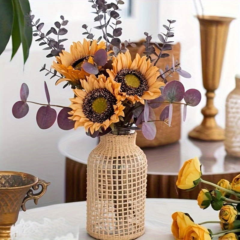 Rattan Woven Glass Flower Vase Retro Woven Water cultivated - Temu