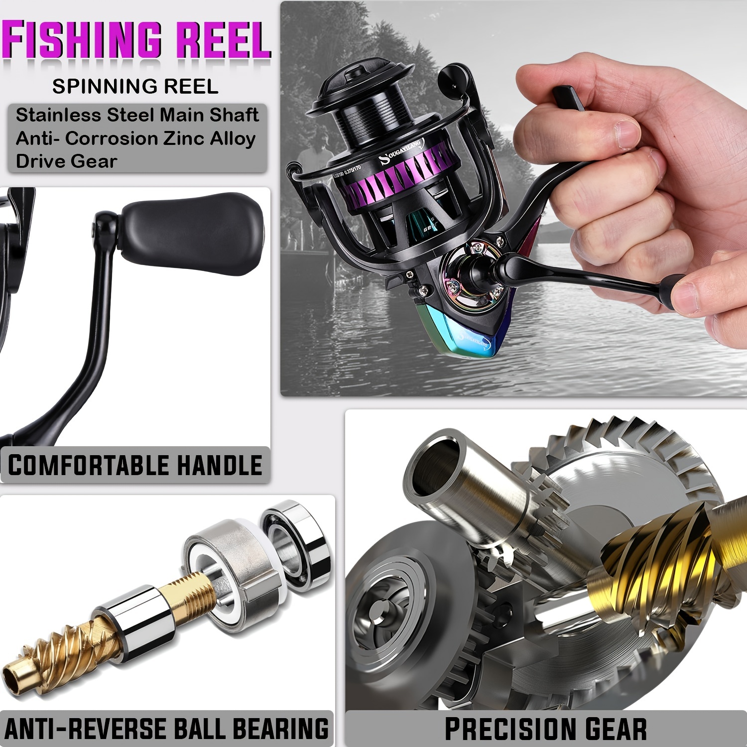 Sougayilang Spinning Fishing Reel | Light Weight | High-Speed Gear Ratio |  12+1 Stainless BB | CNC Aluminum Spool