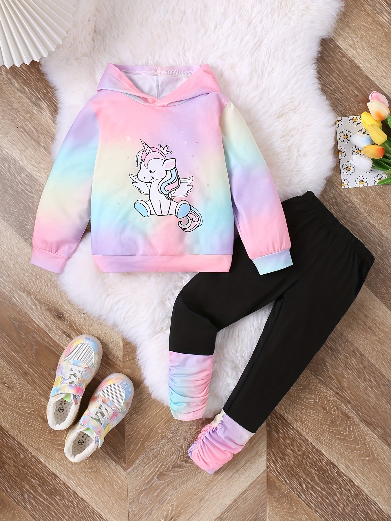 Girls Dabbing Unicorn Hooded Top and Leggings Tracksuit Set in Size 5-13  Years