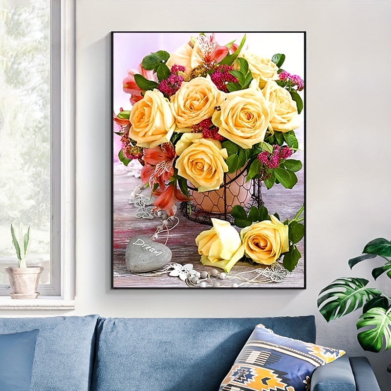 5D Diamond Painting Kits for Adults, Yellow Roses Flowers Full