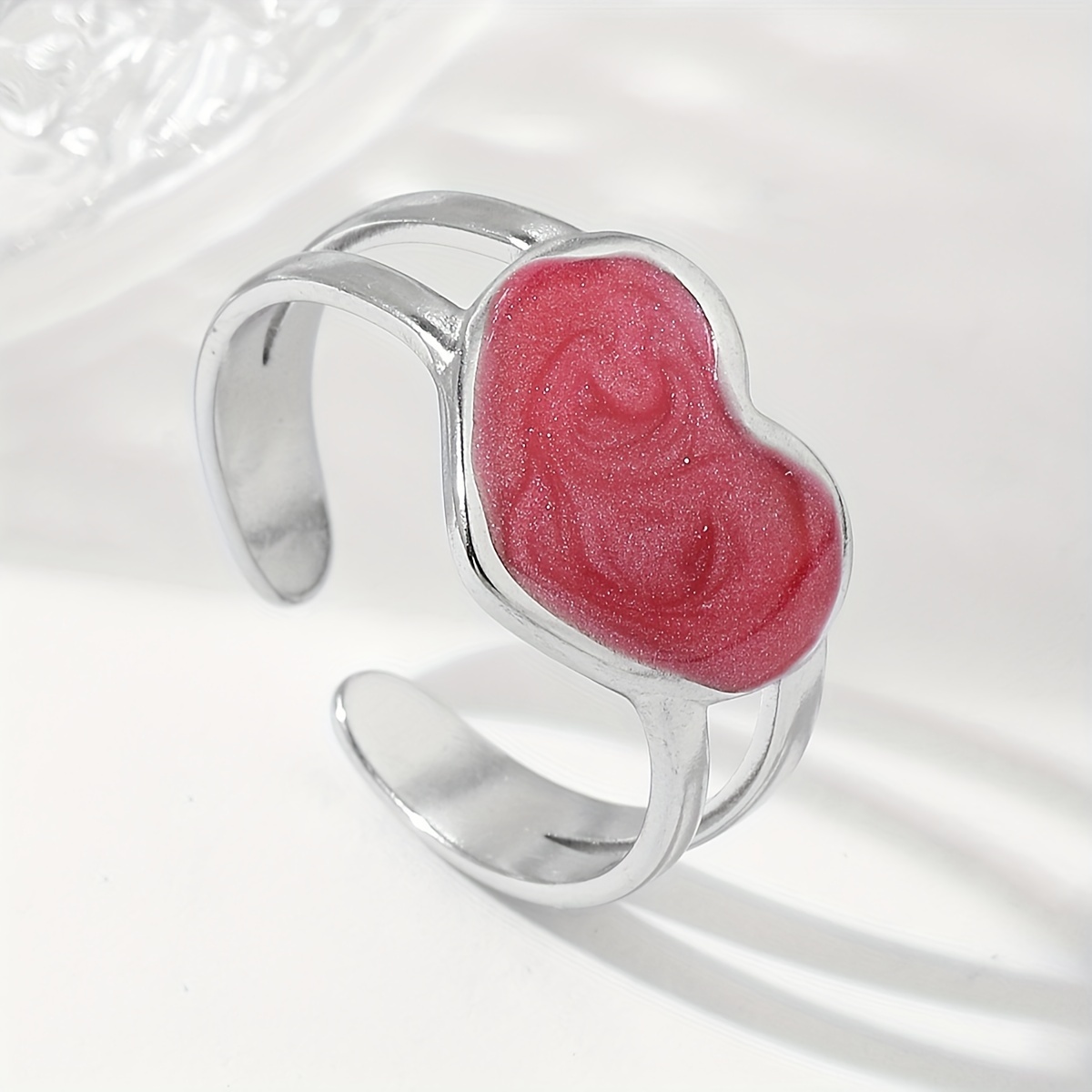 Steel Color Peach Heart Ring Pearlescent Purple/green/red - Temu