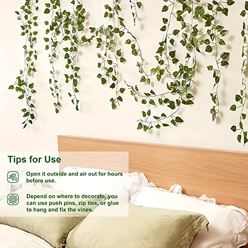 12pcs, Artificial Grape Vines Leaf, Green Leaves Plants Hanging Vine For  Home Garden Wall Decor Greenery Wedding Party Outdoor Decoration