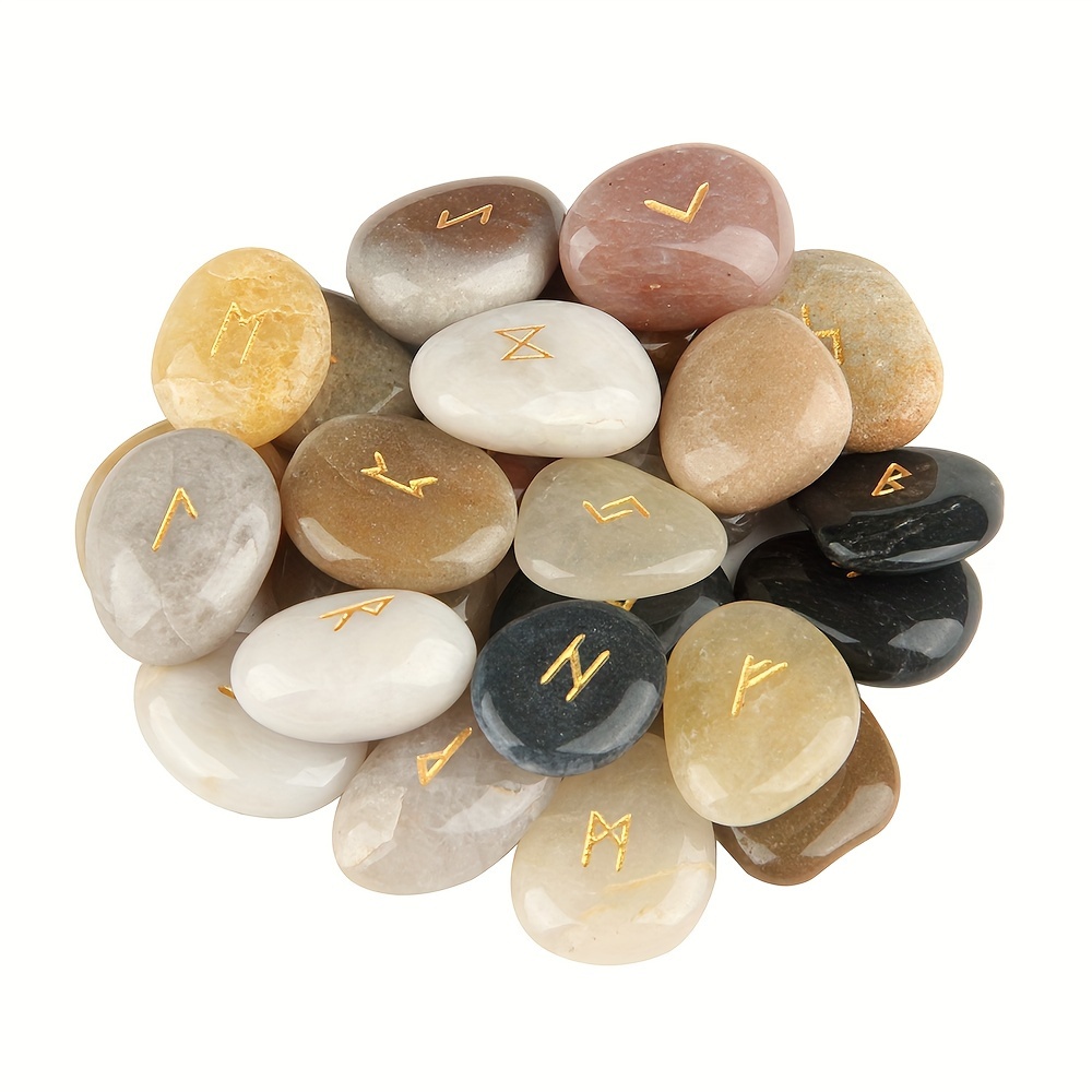 Rune Stones Set Healing Stones With Engraved Elder Futhark - Temu