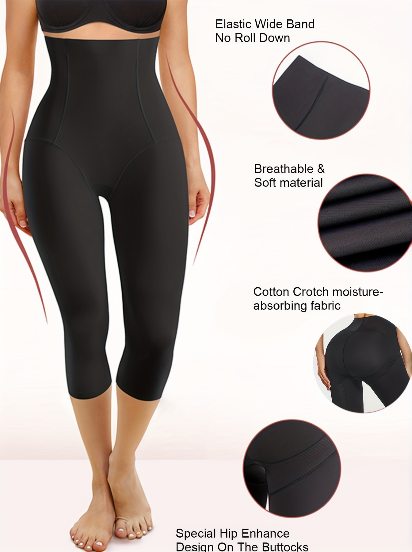 Women Capri Strechy Leggings Tights Slimming Seamless Pants, Black, One Size  