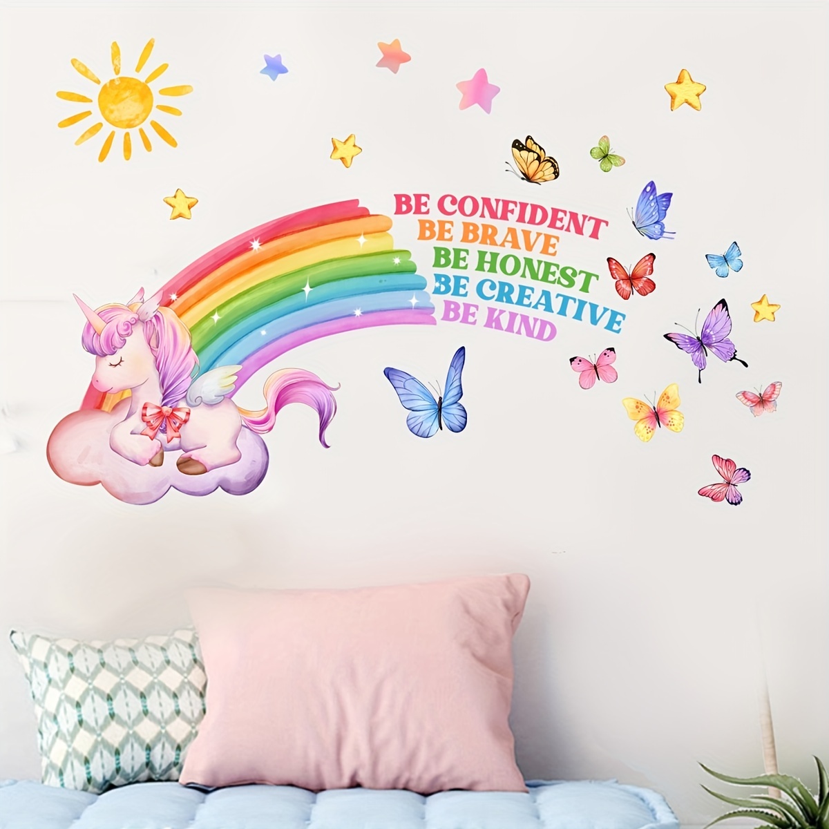 Rainbow licorne autocollant mural papillons sticker mural fille