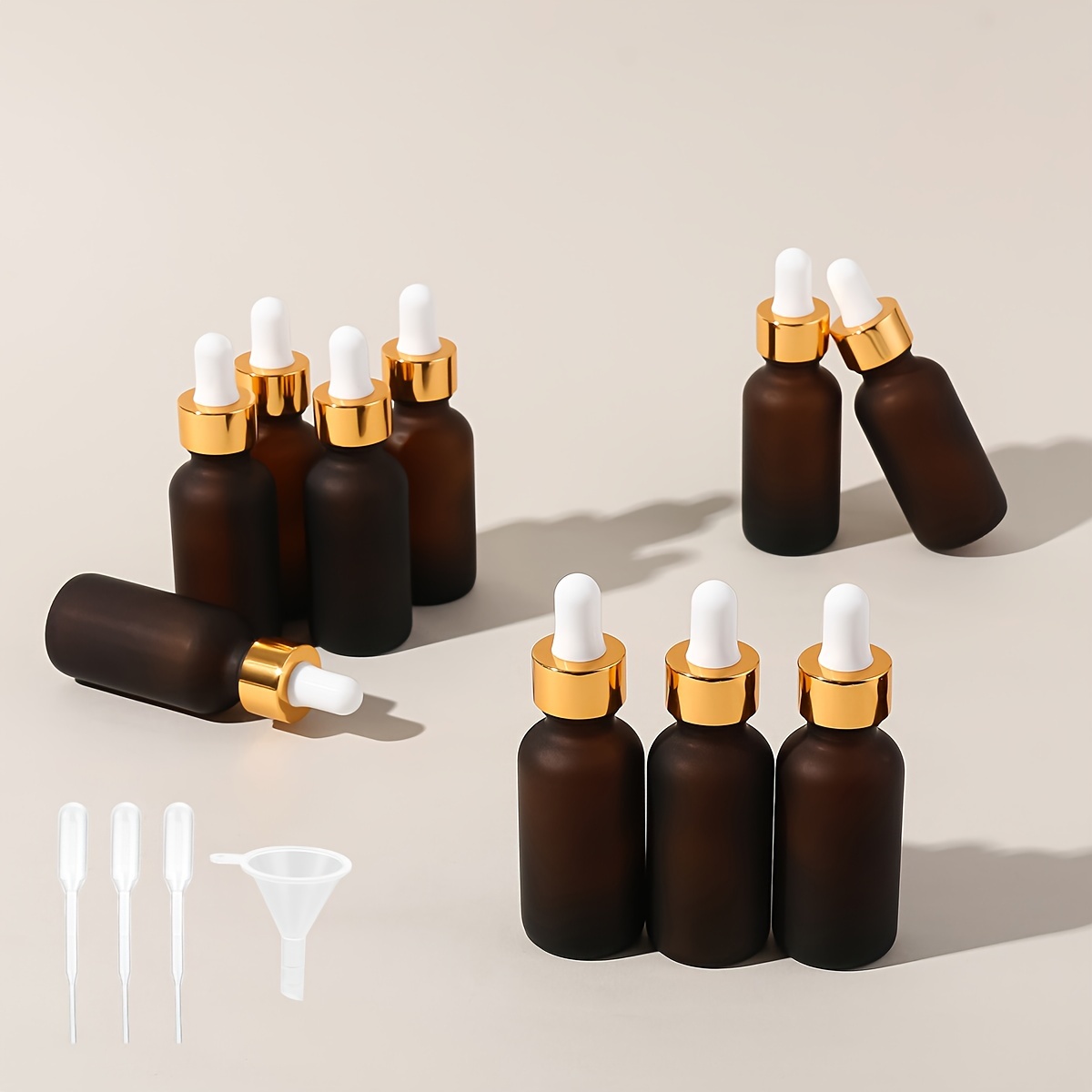 

10pcs 30ml Glass Dropper Bottles With Golden Caps Amber Frosted Glass Vials Essential Oil Sample Bottles With Glass Eye Dropper Free Dropper&funnel - Travel Accessories