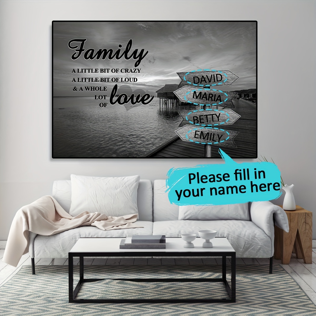 Affiche en bois Prénoms de famille personnalisée - Print Your Love