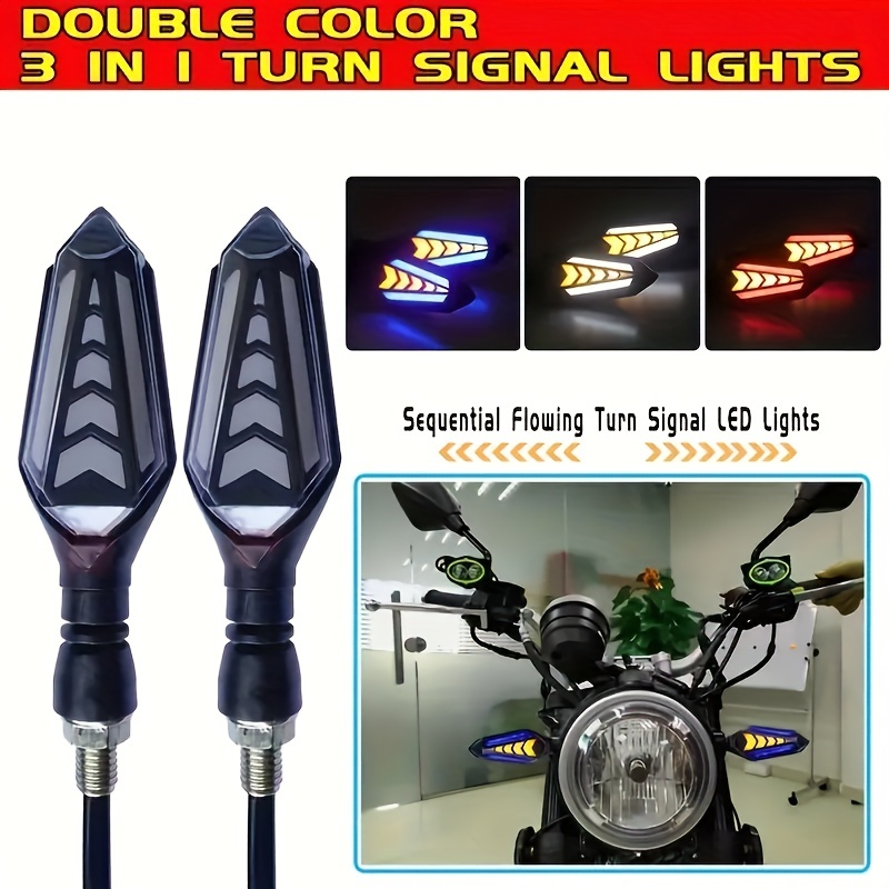 4 pièces Clignotant moto LED,Double lumière Jaune et bleu Clignotants LED  moto,12 LEDs Indicateurs clignotants super lumineux universel pour Moto