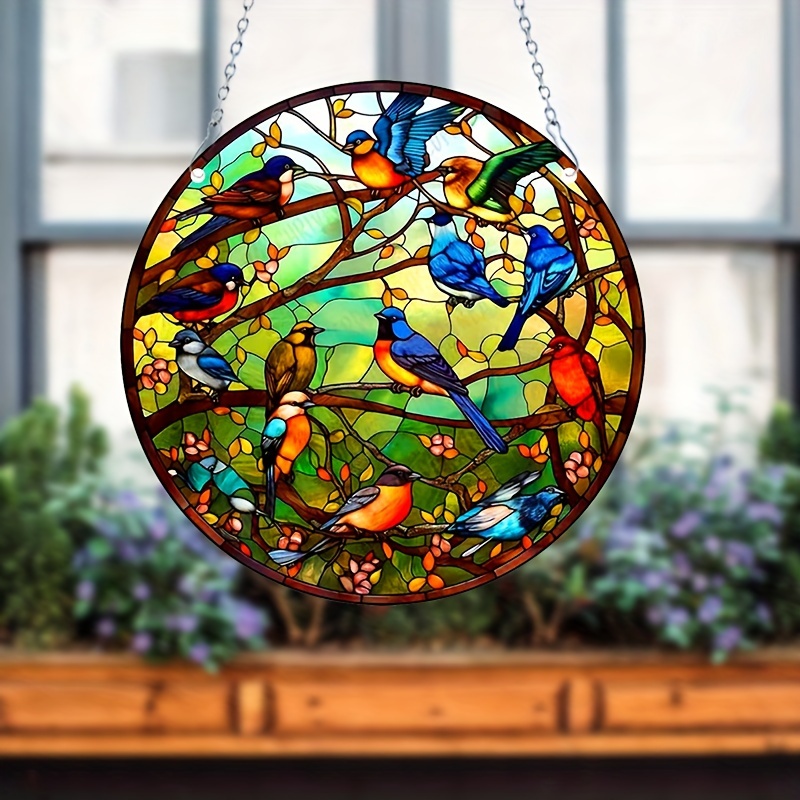 Multicolor Metal Panel Stained Window Bird Suncatcher Hanging Home Decor  Gifts