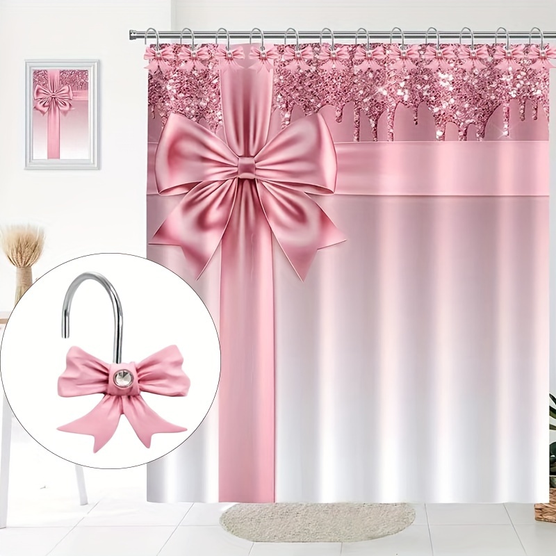 Butterfly Pink Elegant Girl Round Crystal Glass Decorative Shower Curtain  Hooks with 3D Pattern Visual, Rust Proof Shower Curtain Rings-12 Pack :  : Home