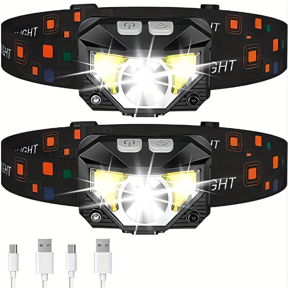 Linterna frontal LED recargable, lámpara de cabeza táctica súper brillante  para adultos, luz de trabajo impermeable para faros delanteros, cargador de