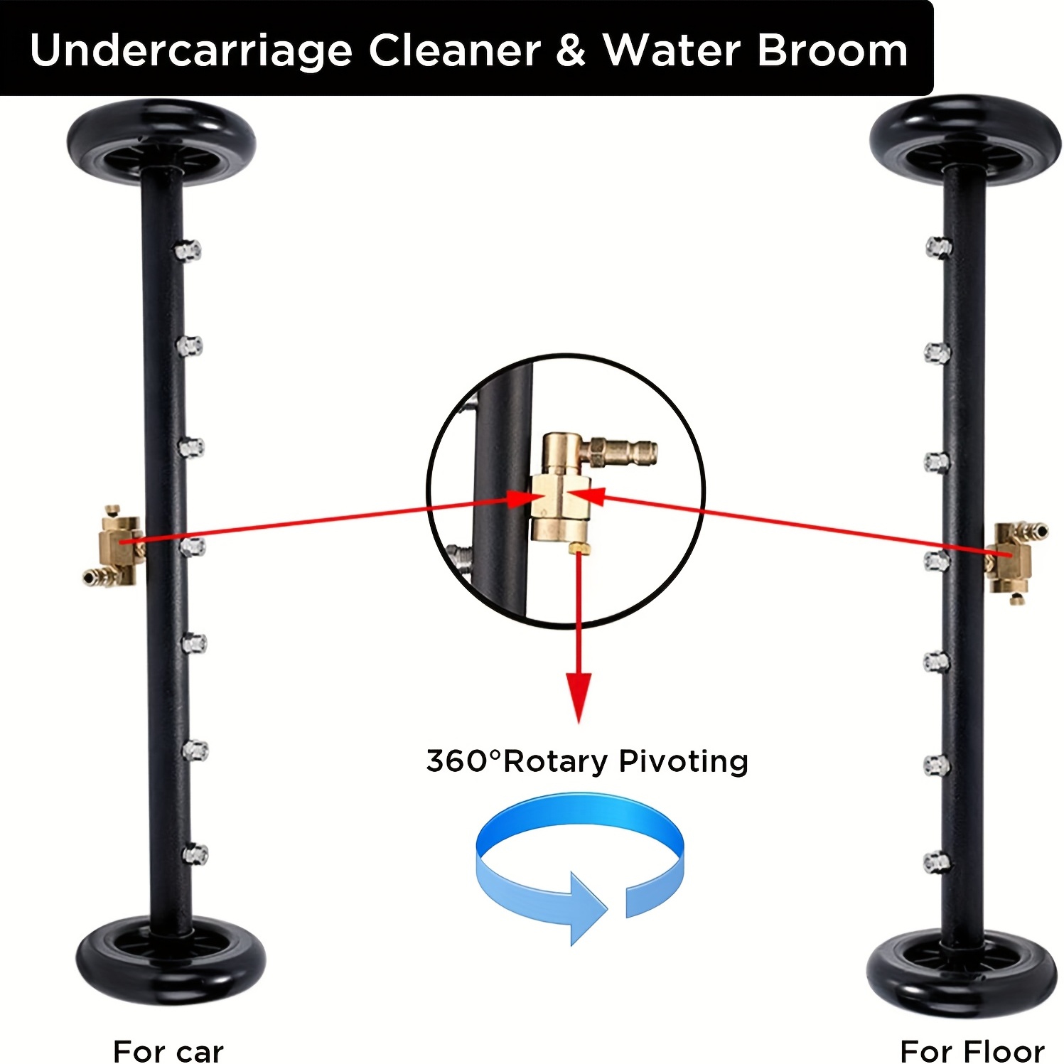 Pressure Washer Undercarriage Cleaner Under Car Washing Water Brooms with 2 Extension Rods ( Curved Rod + Straight Rod) for Car Bottom, Size: 37.5 cm