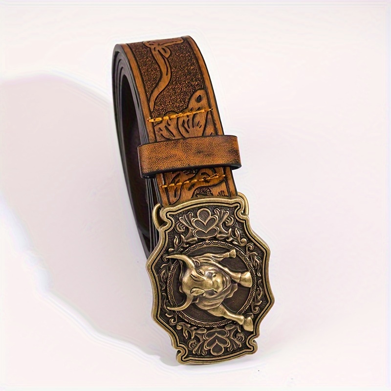 Western Cowboy Retro Horse Buckle Belt, Fashion Casual Business Men's  Embossed Pu Leather Belt - Temu