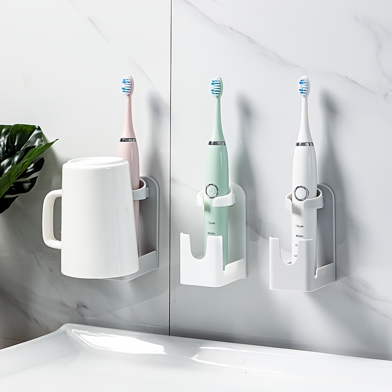  Juego de soporte para cepillos de dientes montado en la pared  para baño, juego de 1/2/3 tazas con orificio de drenaje, soporte colgante  autoadhesivo para pasta de dientes, afeitadora y cepillo