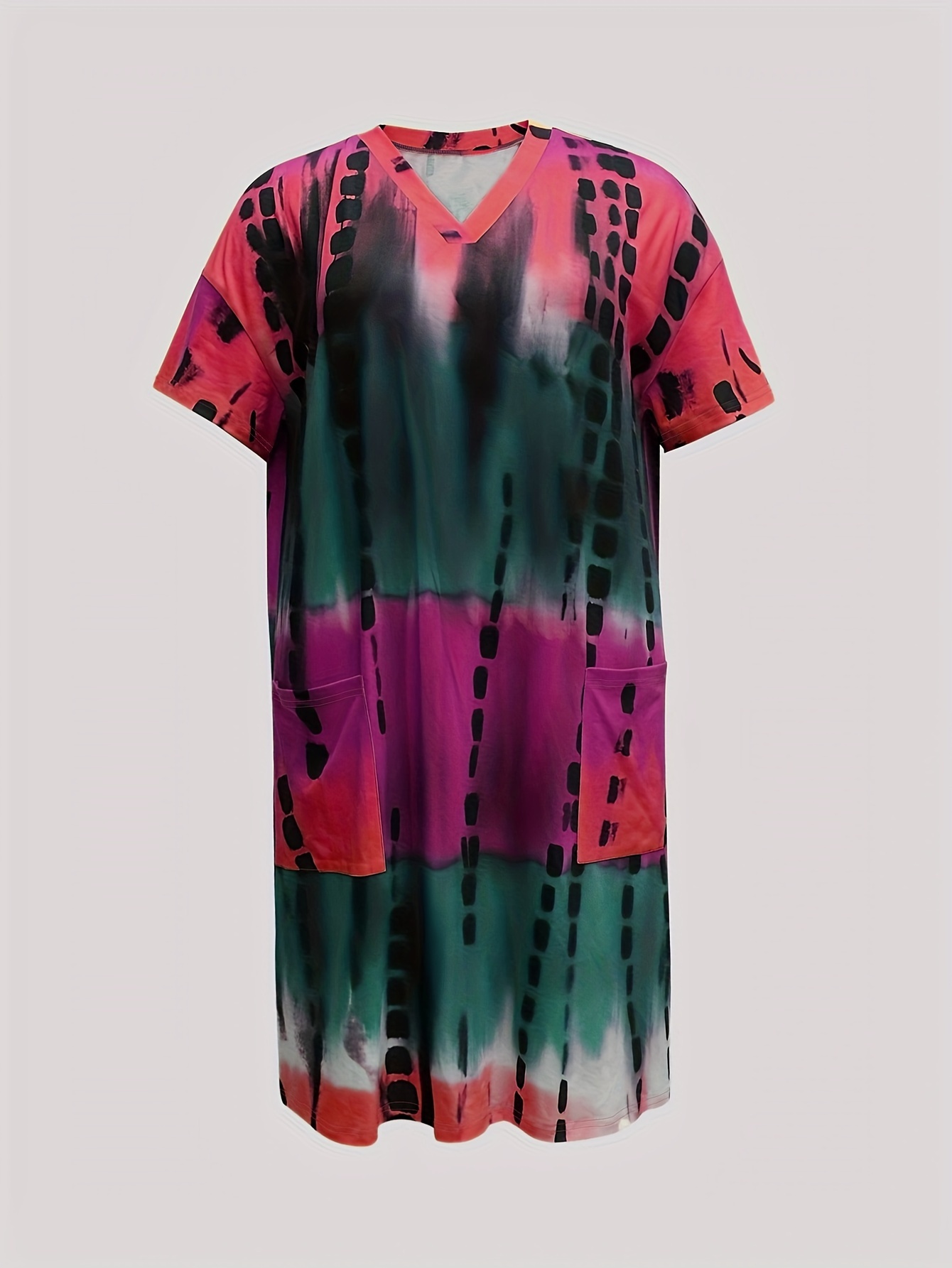 Dropship Size Casual Dress; Women's Tie Dye Short Sleeve V Neck Dress With  Pockets to Sell Online at a Lower Price
