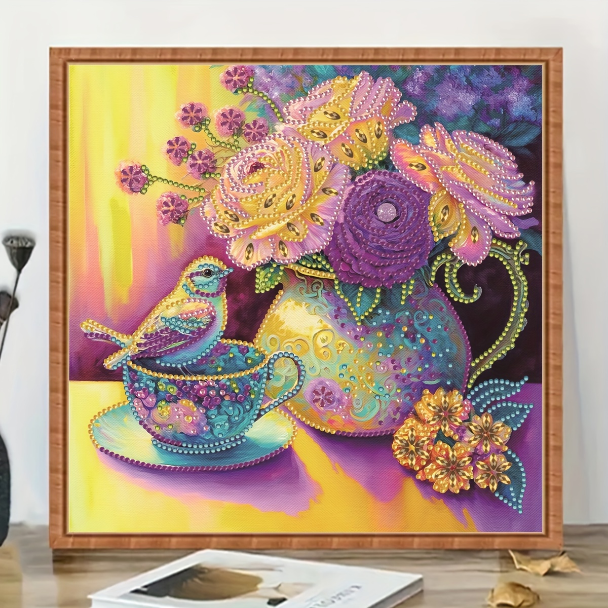 Flower Bird And Cup Pattern Artificial Diamond Painting Kit - Temu