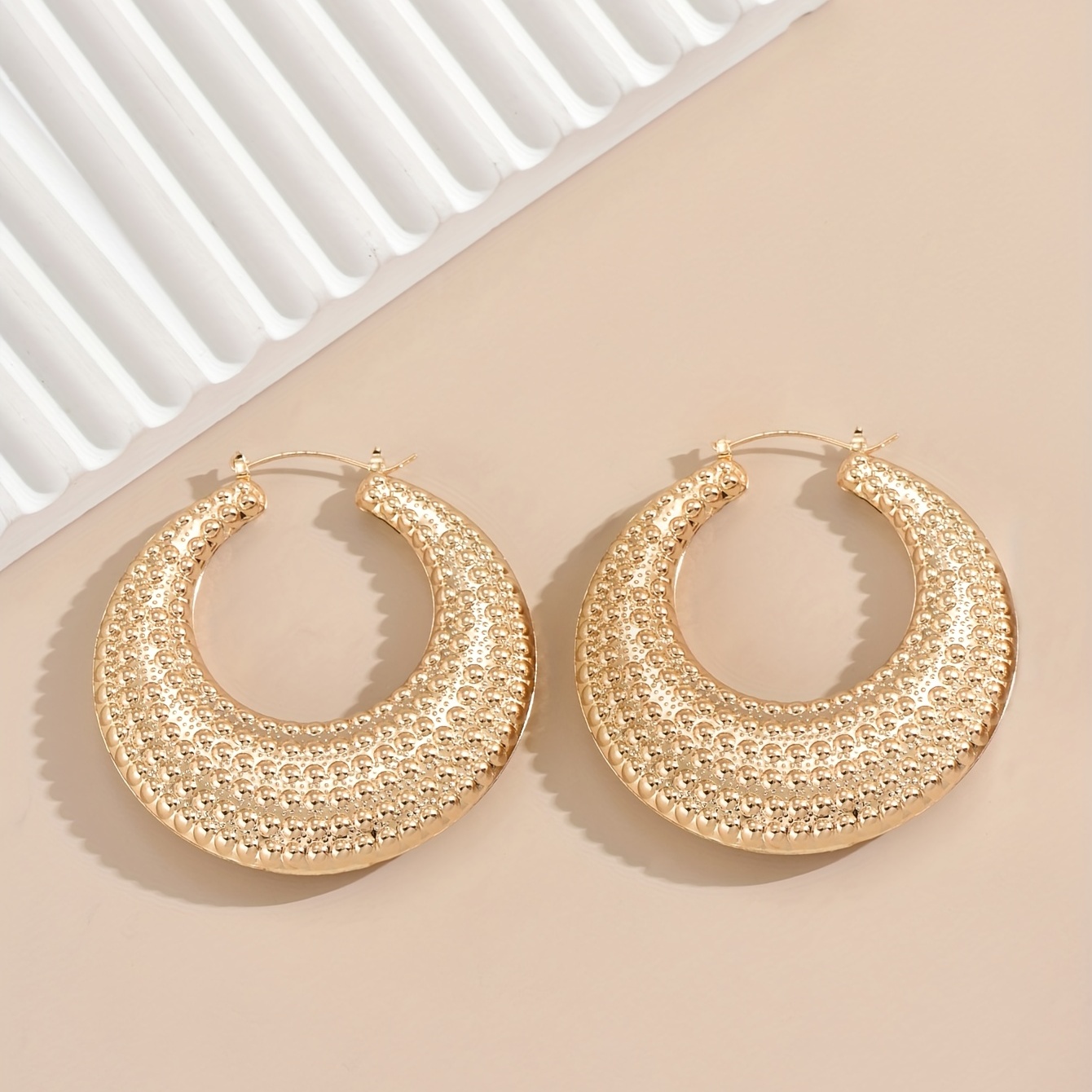 Lot Golden Round Big Hoop Earrings Accessories Exaggerated - Temu