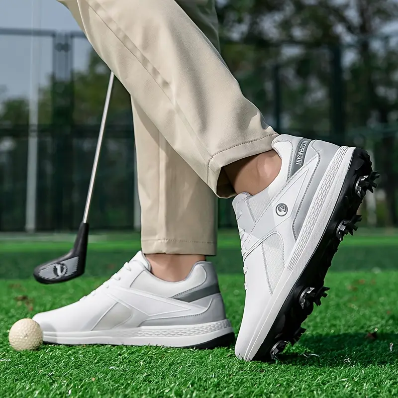 Men's Professional Detachable 8 Spikes Golf Shoes, Solid Comfy Non Slip  Lace Up Sneakers For Golf Sport Activities