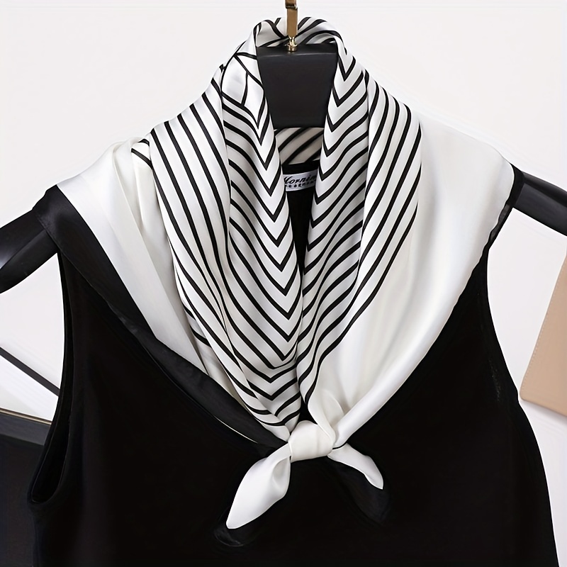 Houndstooth Print Satin Square Scarf Bandana Neckerchief Head Wrap