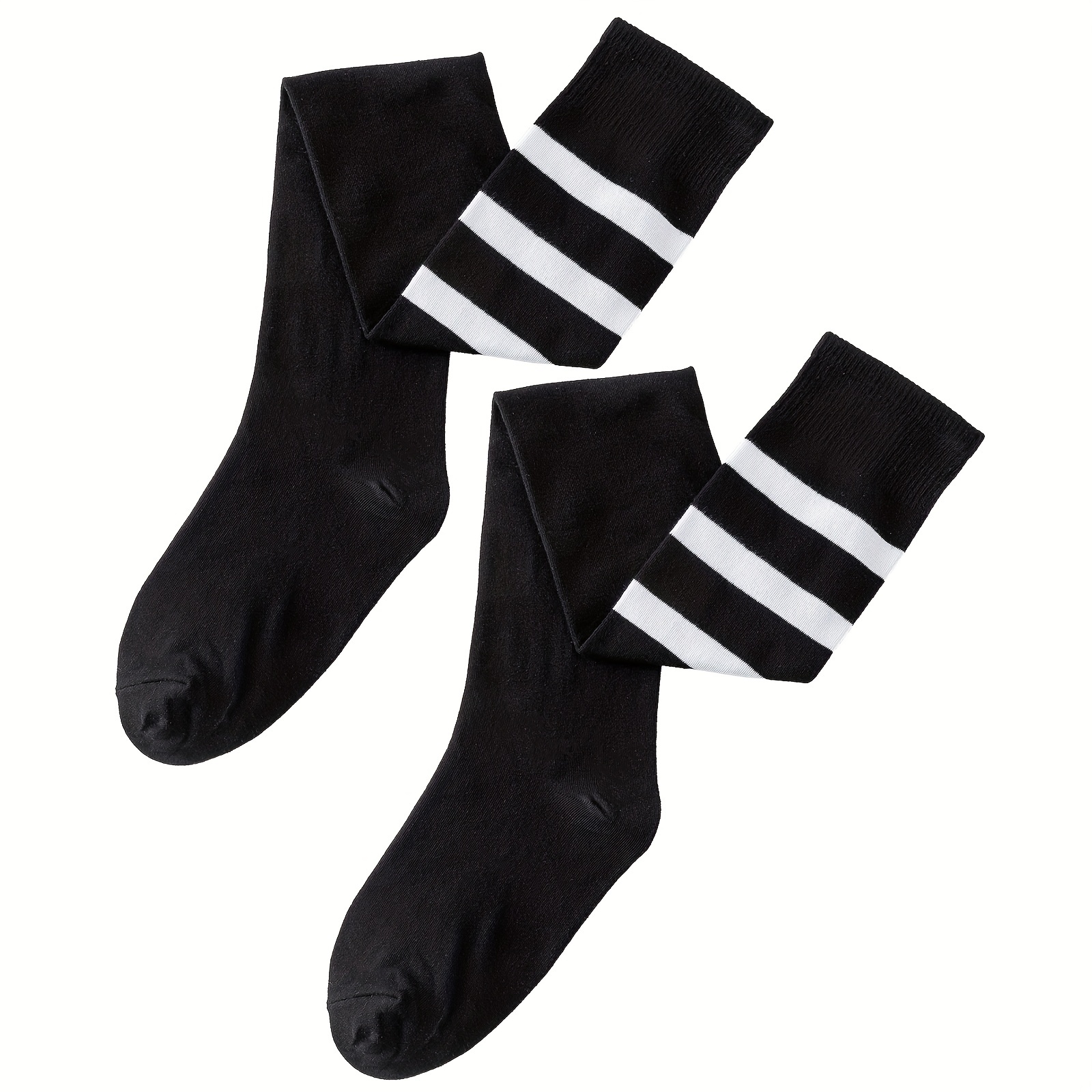 Women's Plus Size White Athletic Socks with Black Stripes