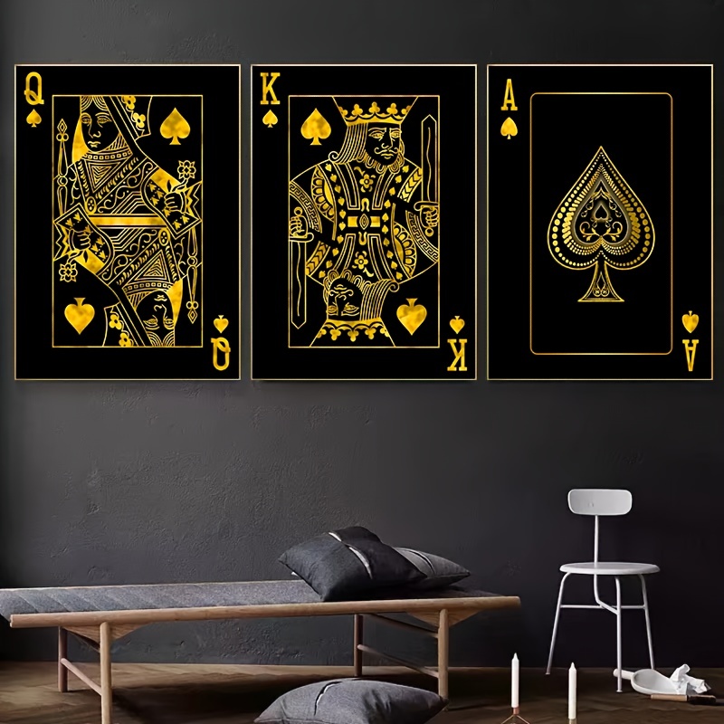 Canvas Poster, Modern Art, King, Queen  Ace Playing Cards Painting Wall  Art Canvas Painting, Ideal Gift For Bedroom Living Room Kitchen Corridor, Wall  Art, Wall Decoration, Fall Decor, Room Decoration, No