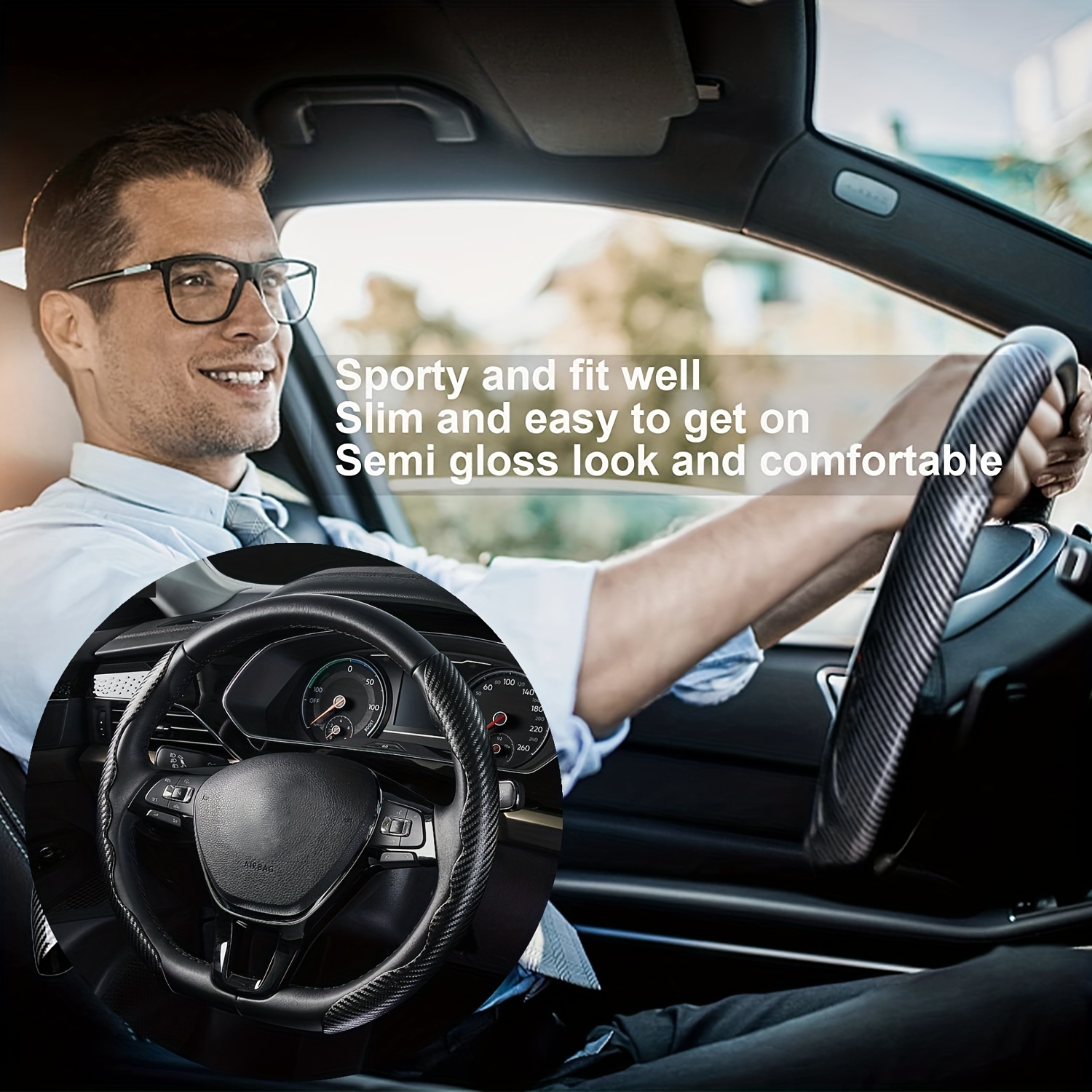 

Carbon Fiber Steering Wheel Cover For Men Woman, Non Slip Carbon Fiber Wheel Cover, Segmented Steering Wheel Protector Universal Standard-size