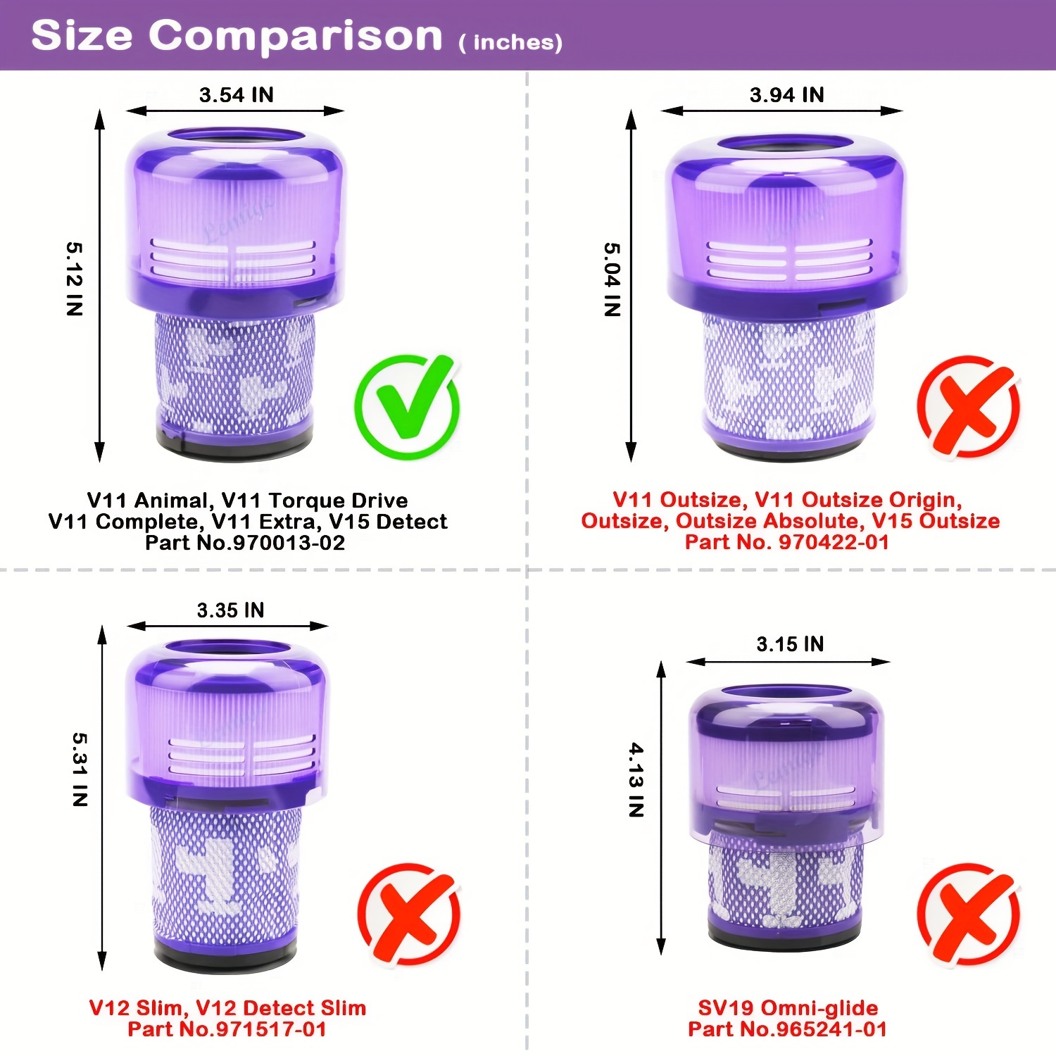 1 2 3 4 vacuum filter replacement parts compatible with   v11   v11 animal v11 complete v11 extra and v15 models compared to part 970013 02 details 1