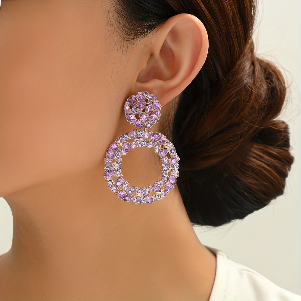 Exaggerated Rhinestone Round Dangle Earrings