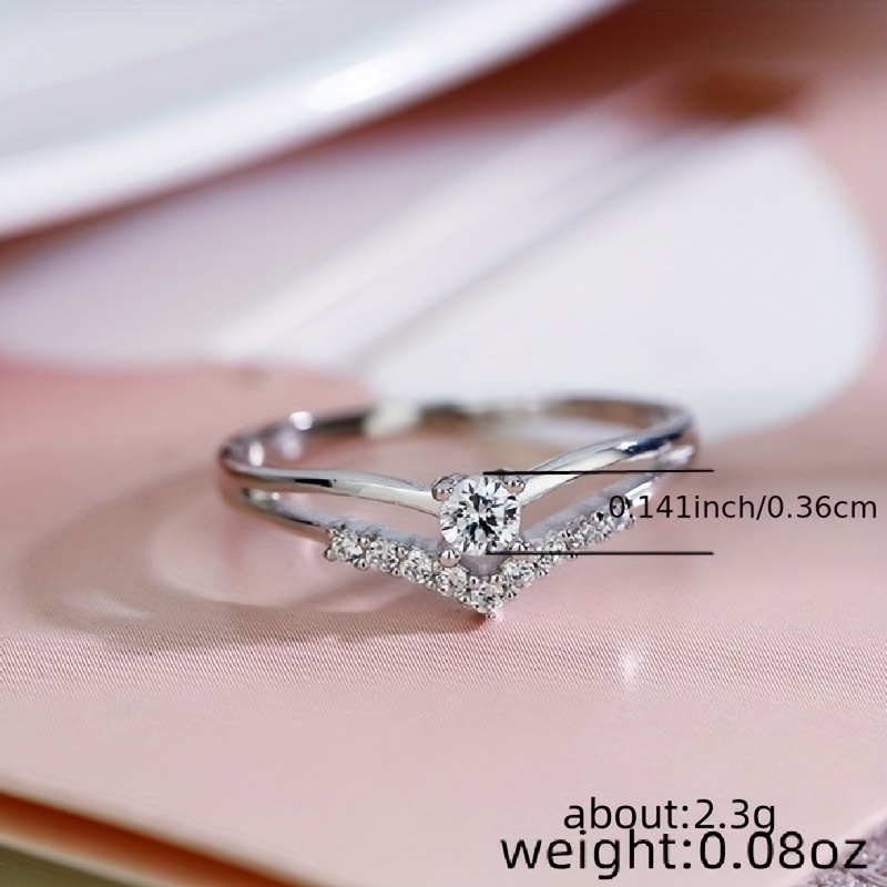 V Shaped Sparkling Zirconia Ring, Heart Wedding Jewelry