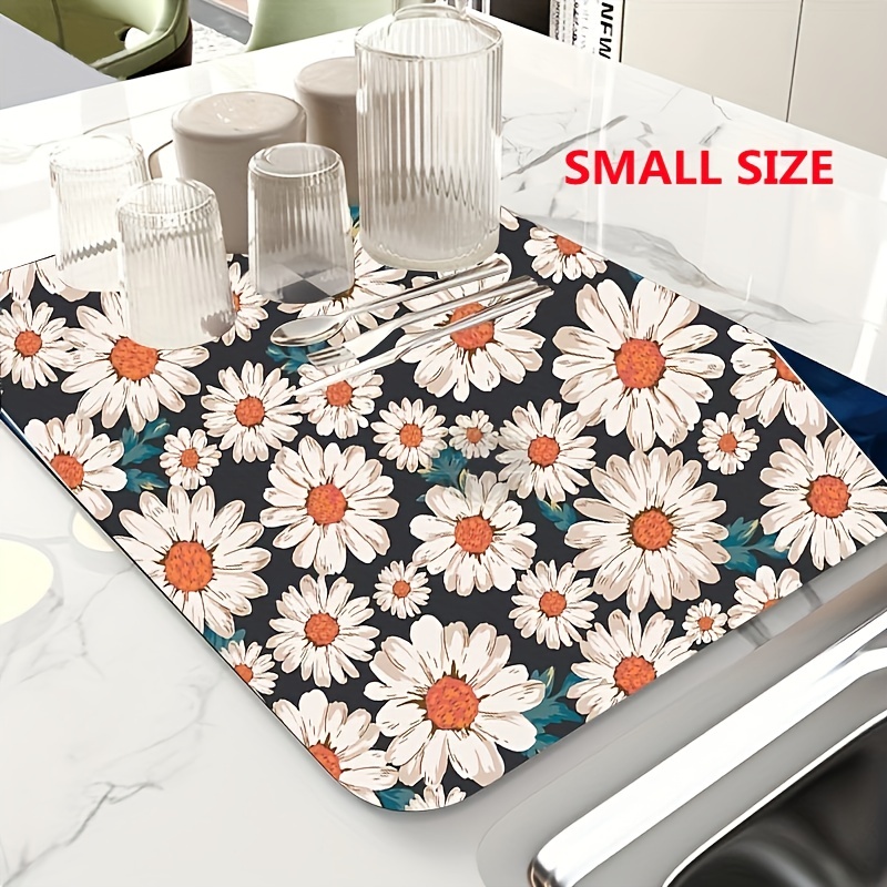 Floral Dish Drying Mat, Soft Rubber Draining Pad, Non-slip Super