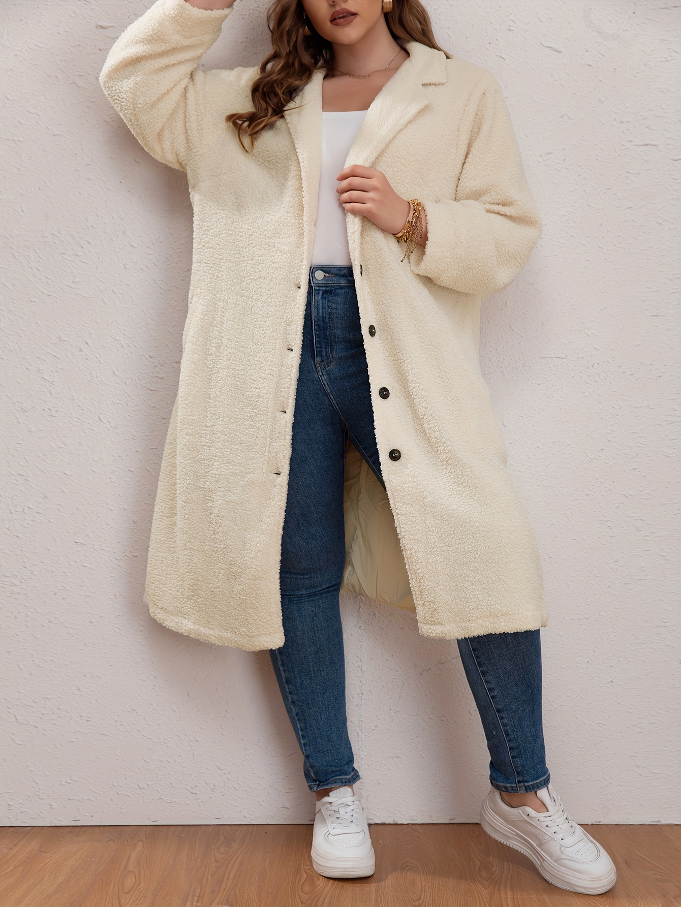 Women's Elegant Winter Coat Plus Size Solid Long Sleeve Open - Temu
