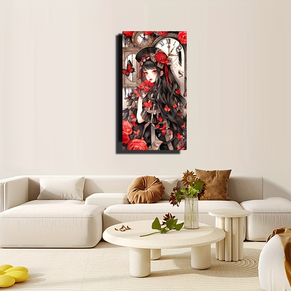 Butterfly Red Rose Anime Girl 5d Diy Diamond Painting Cute - Temu