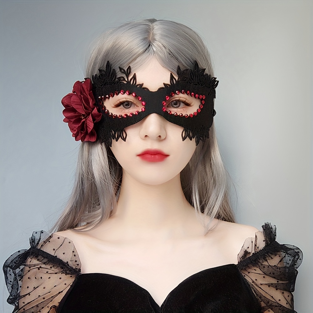 Halloween Mask Makeup Dance Prom Party Face Covering Eye Mask Gothic Flower  Lace Vampire Princess Cosplay Costume Party Photo Decoration Props
