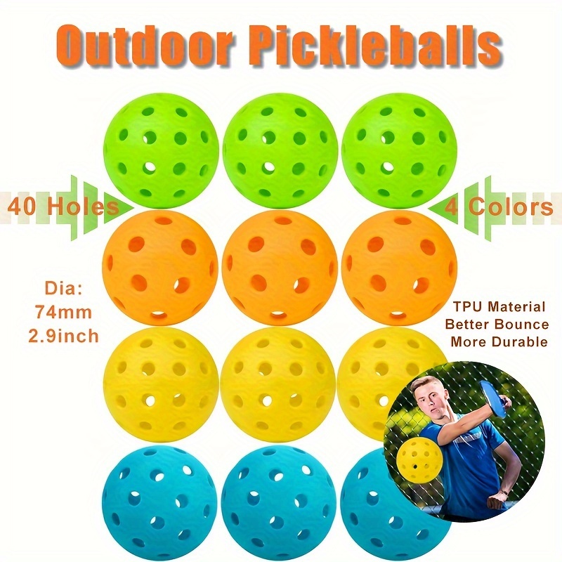 

4/12pcs Pickleball For Outdoor Training, 40 Holes Outdoor Pickleball With Great Durability, Bounce And Visibility