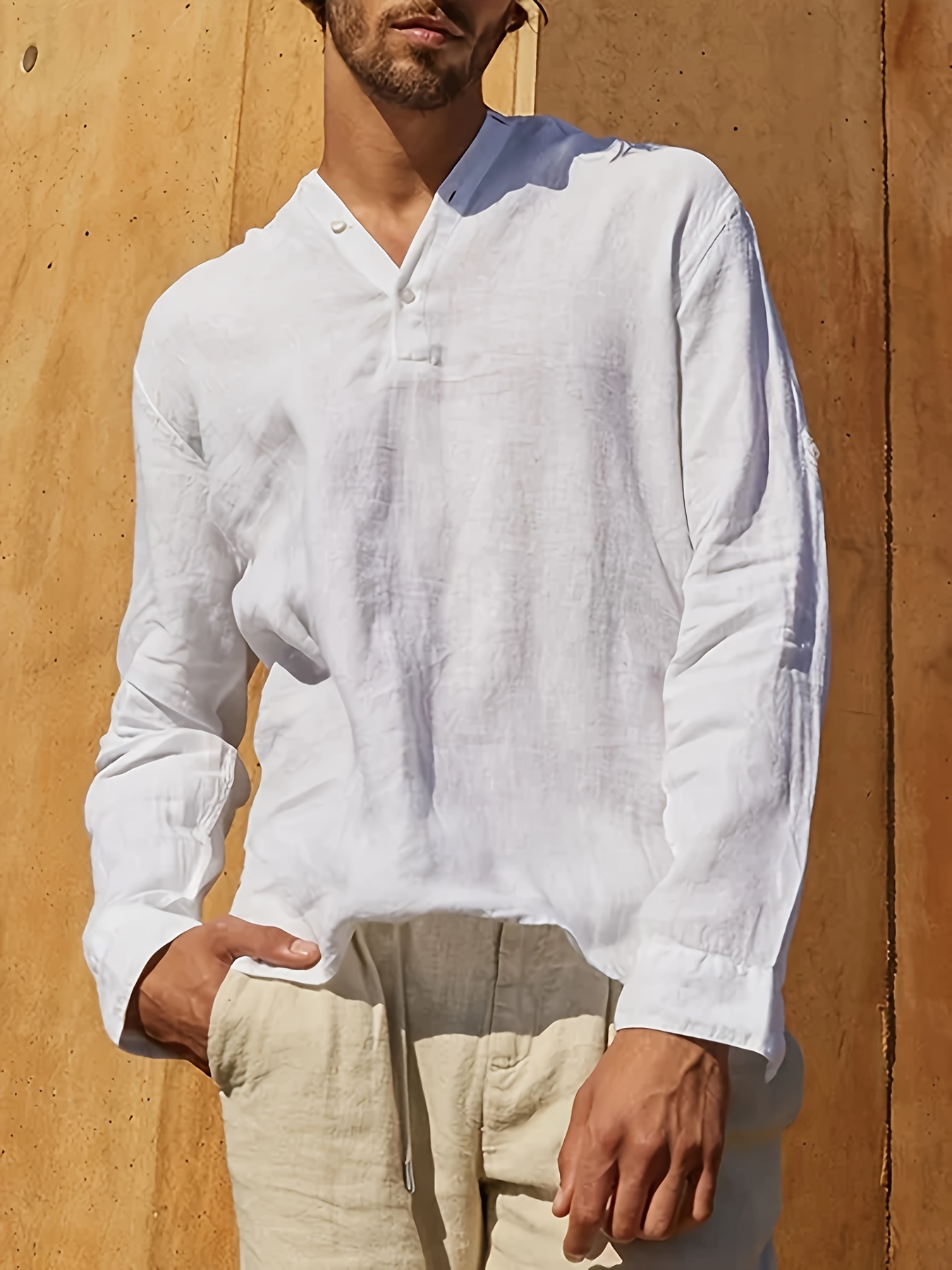 Hooded linen best sale blend shirt