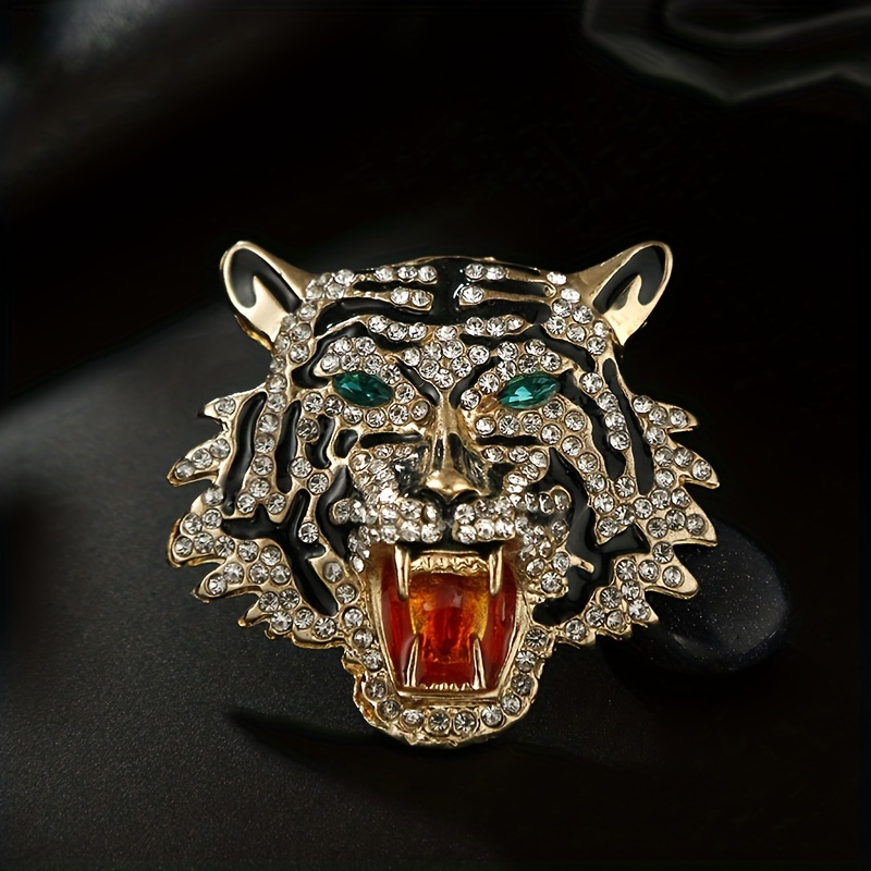 Rhinestone Roaring Tiger Brooch, Creative Clothing Accessory