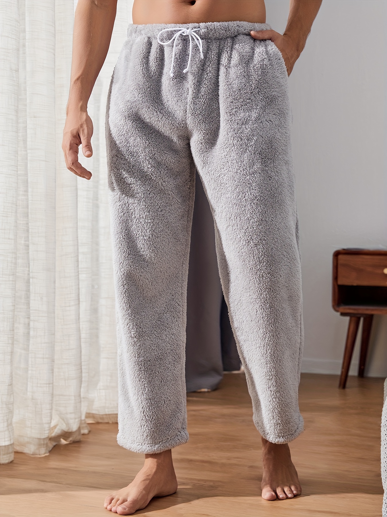 Men's Plush Warm Soft Fluffy Cozy Pajama Pants Skirt Pockets