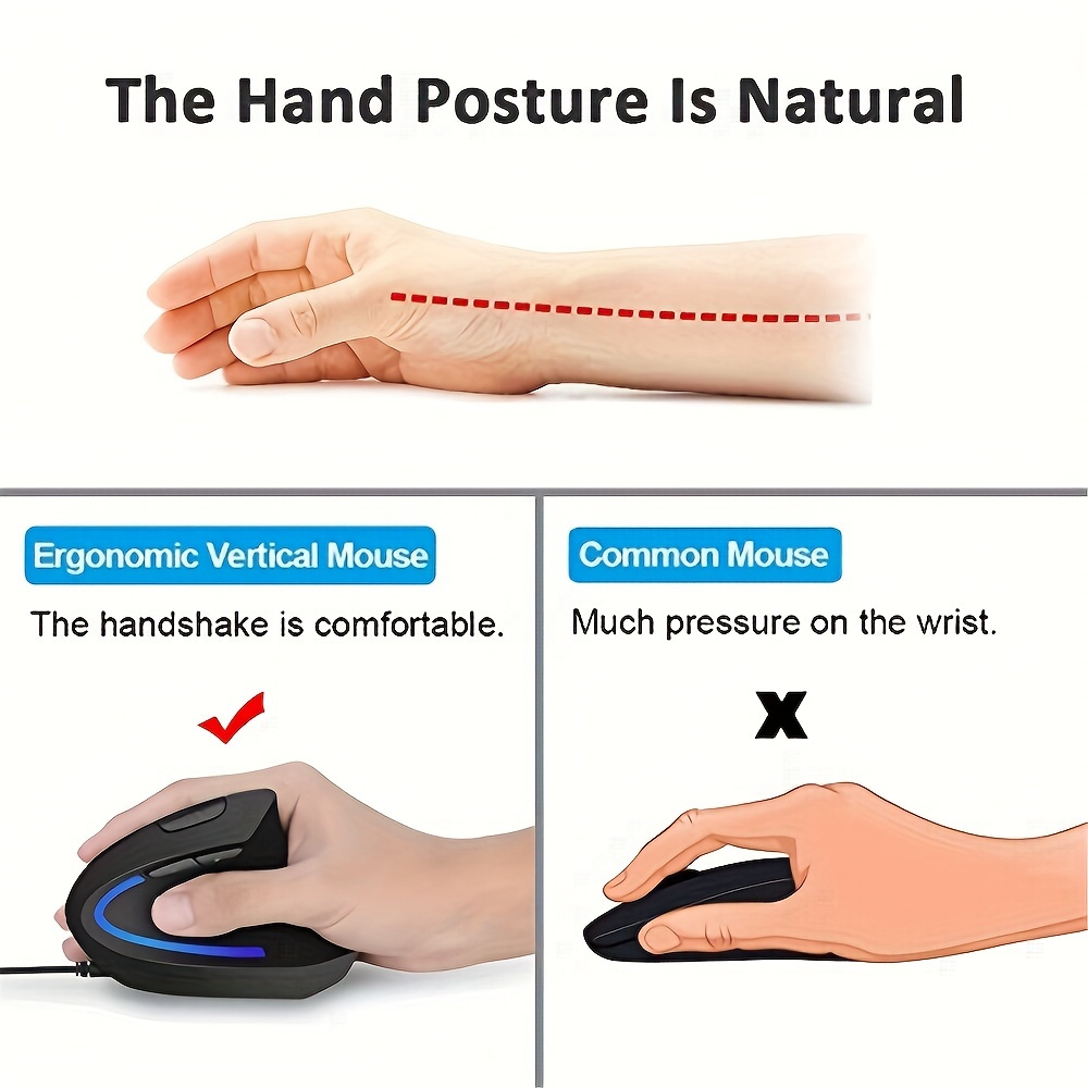 Wired Right Hand Vertical Mouse Ergonomic Gaming Mouse USB Optical Wrist Healthy Mice Mause for PC Computer