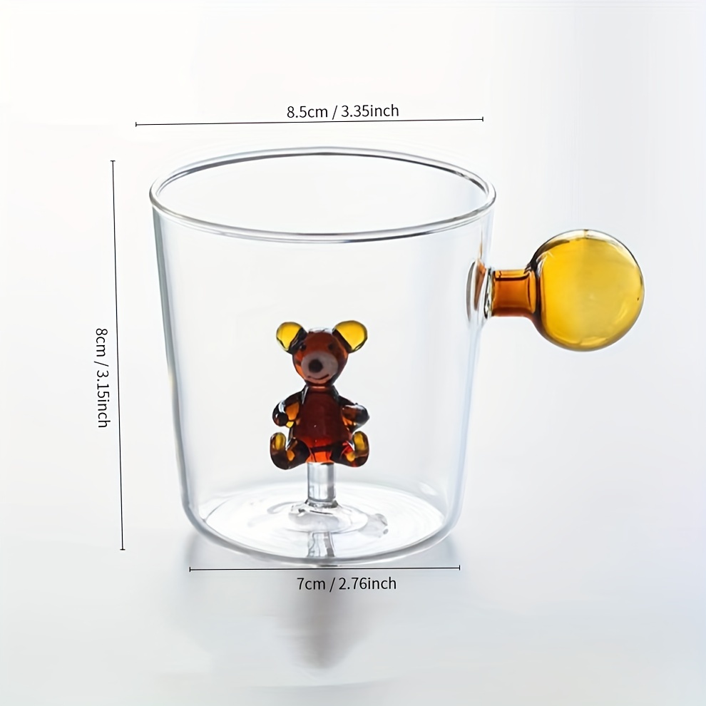 1pc Cute Bear Design Glass Cup With Handle For Coffee, Milk, Water