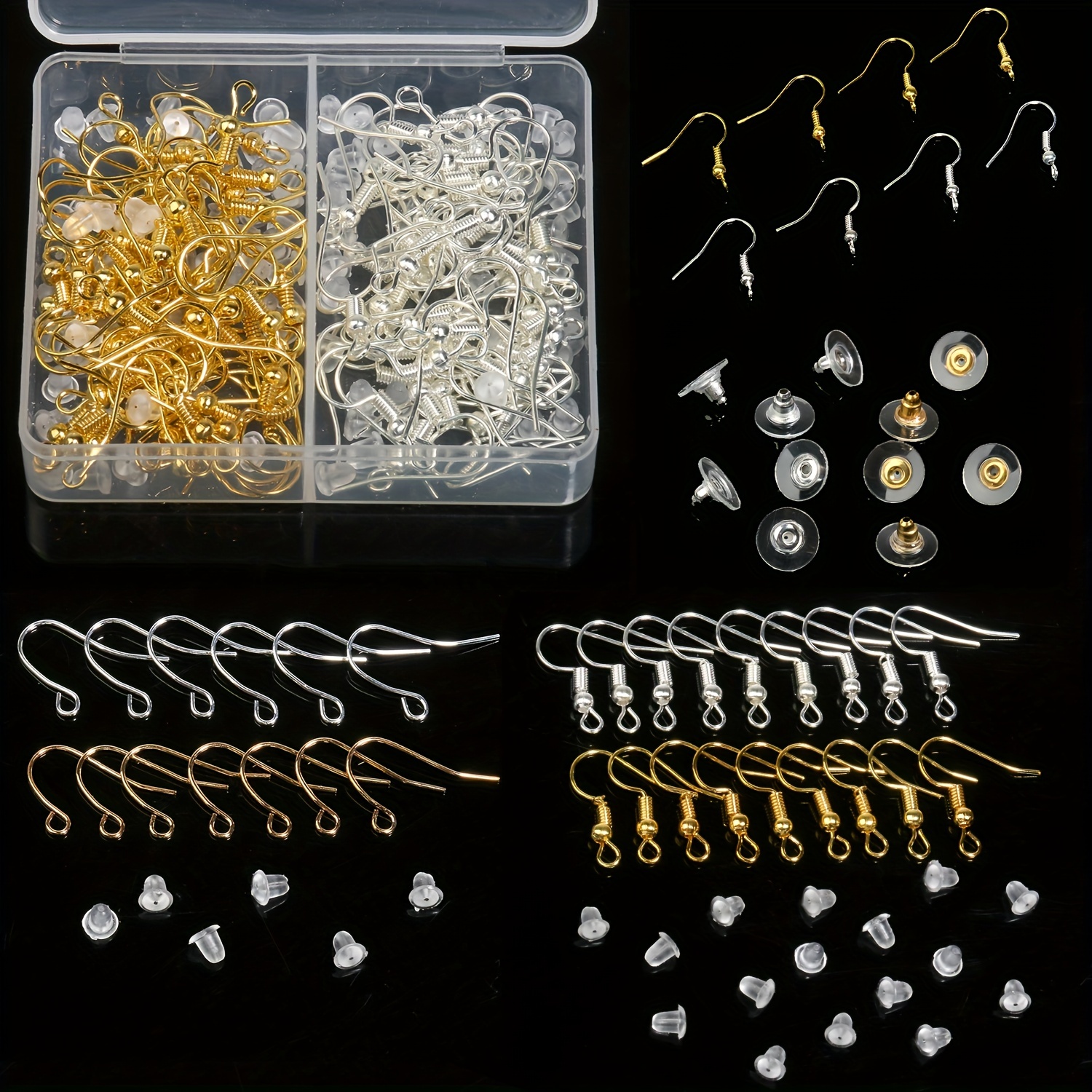 Gold Silver Color Earring Hook Clasp Kit Ear Wires Earplugs - Temu