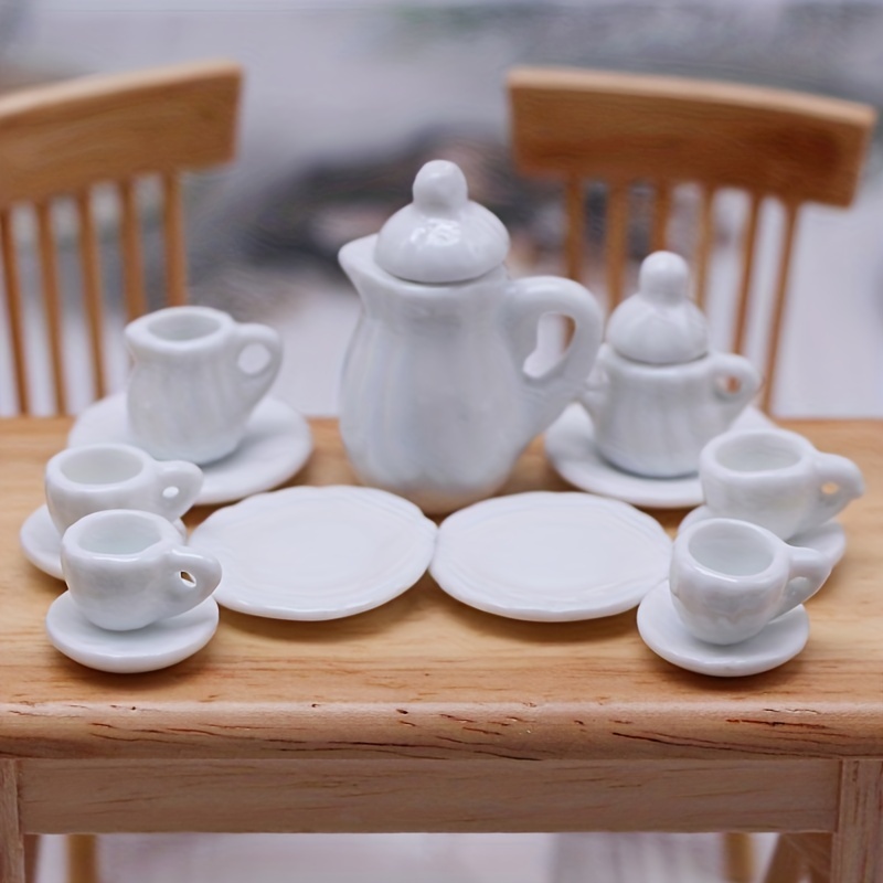 Mini Teapot Cup Plate,Simulation Dining Ware Accessories Toys,Dollhouse  Miniature Porcelain Tea Cup Ornaments Flower