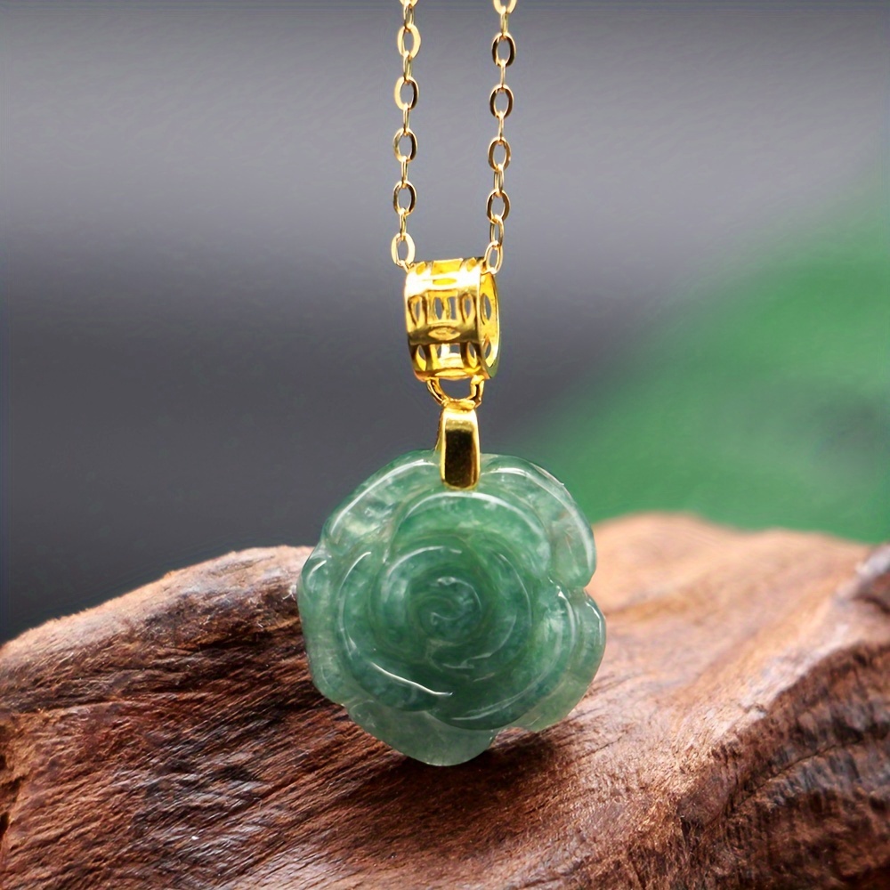 

1pc Exquisite Natural Jade Rose Pendant Necklace Unisex, Father's Day Gift
