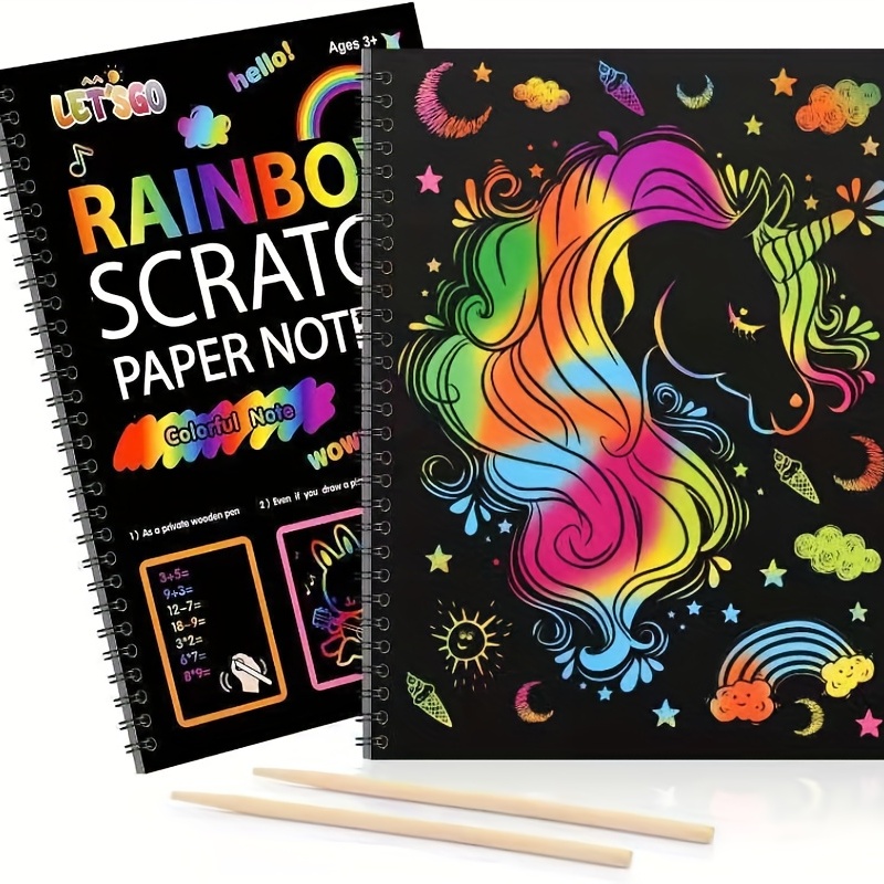 A5 Ten Pages Scratch Art Book & Children'S Scratch Art Set, Colorful Paper  For Kindergarten Diy, Creative Art Rainbow Magic Paper Supplies, Suitable
