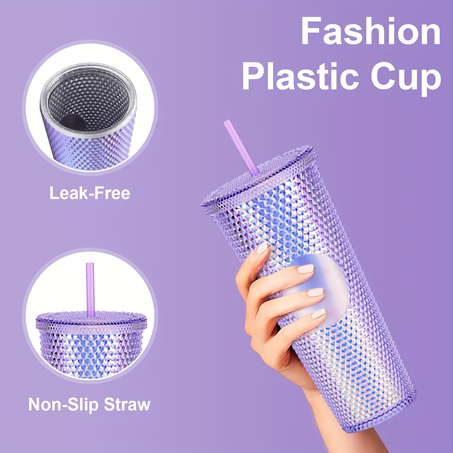 Diy Studded Tumbler With Lid And Straw, Reusable Plastic Cup, Double Walled Travel  Tumbler For Iced Coffee, Cold Water, Smoothie, And More, Wide Mouth, Spill  Proof - Temu