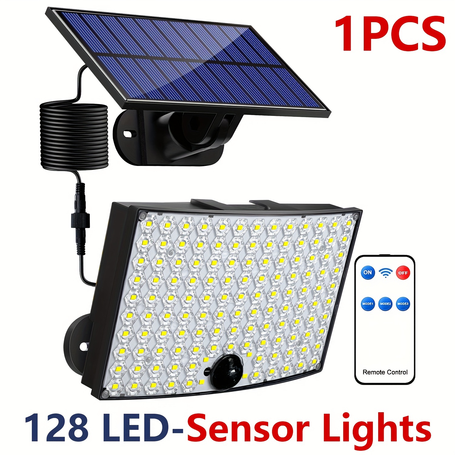 INCX Luces solares para exteriores con sensor de movimiento, 3 cabezales,  luces de seguridad alimentadas por energía solar, 118 luces LED de
