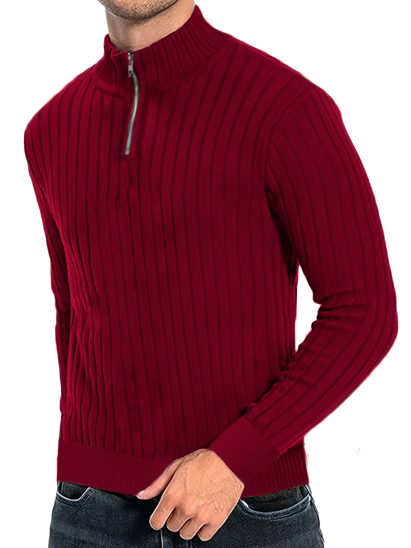 Suéter Tejido Combinables Suéter Cuello Alto Punto Hombre - Temu
